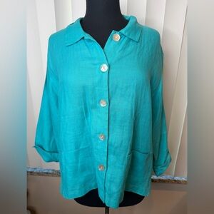Carole Anderson Vintage 100% Linen Boxy Button Up Jacket Size XL-1X